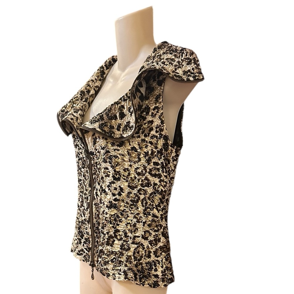 Joseph Ribkoff Animal Print Zip Front Ruffle Collar Vest top - Picture 5 of 12